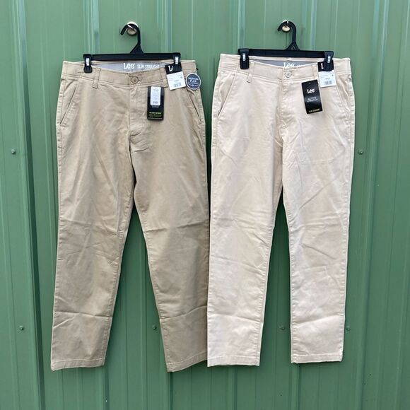 Men's Flat Front Chino with Motion Flex Waistband Khaki Pants 2-Pack Size 33X30 - Picture 1 of 14